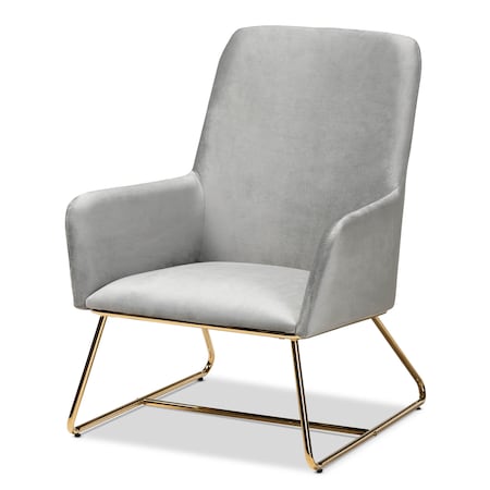 Baxton Studio Sennet Grey Velvet Upholstered Gold Finished Armchair 160-9909